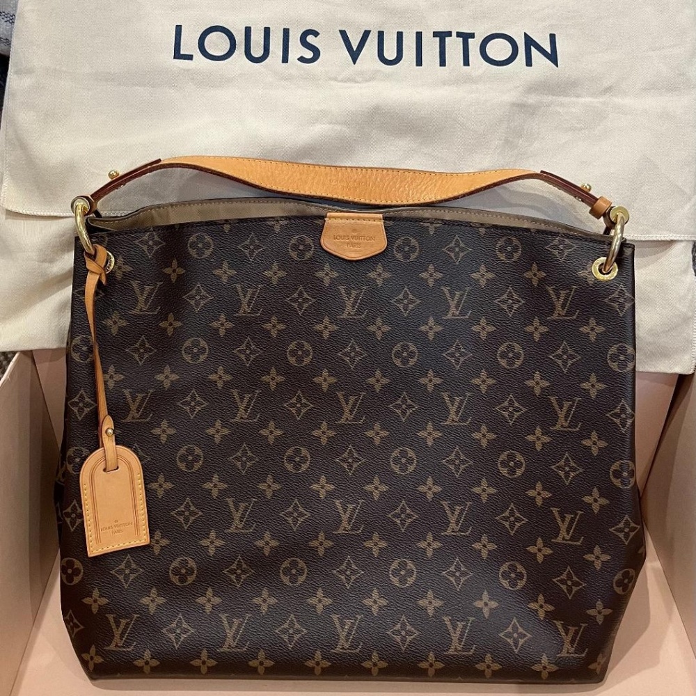 AUTHENTICATED Louis Vuitton Graceful Hobo Bag MM Brown Canvas Monogram